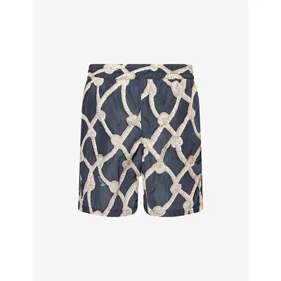 Burberry Mens Magnet Ip Pattern Graphic-print Logo-print Woven Shorts In Blue