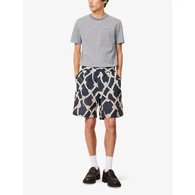 Burberry Mens Magnet Ip Pattern Graphic-print Logo-print Woven Shorts In Blue