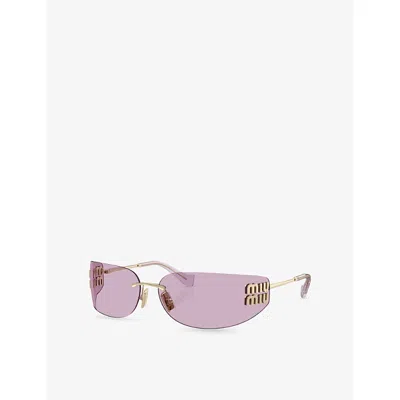 Miu Miu Womens Gold Mu A51s Square-frame Metal Sunglasses