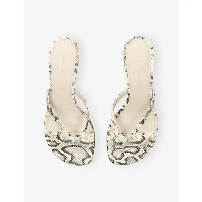 Amina Muaddi Snakeprint-leather Juliette Heeled Sandals 45 In Neutral