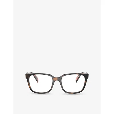 Prada Womens Brown Pr 17zv Rectangle-frame Tortoiseshell-effect Acetate Glasses