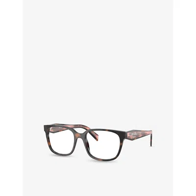 Prada Womens Brown Pr 17zv Rectangle-frame Tortoiseshell-effect Acetate Glasses