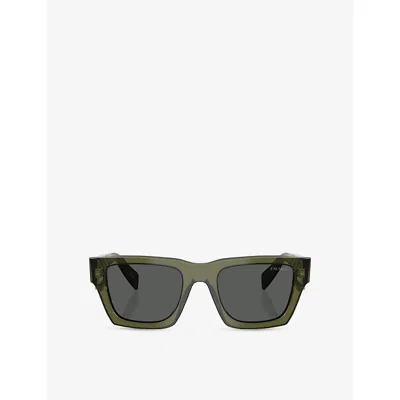 Prada Womens Green Pr A06s Rectangle-frame Acetate Sunglasses