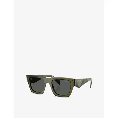 Prada Womens Green Pr A06s Rectangle-frame Acetate Sunglasses