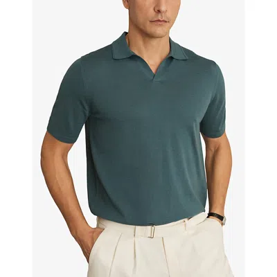 Reiss Mens Orion Blue Duchie Knitted Wool Polo Shirt In Green