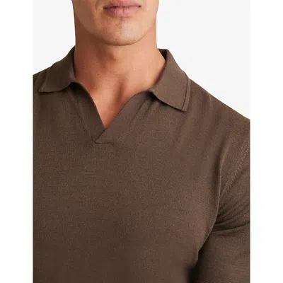 Reiss Mens Sage Green Melange Duchie Knitted Wool Polo Shirt In Brown