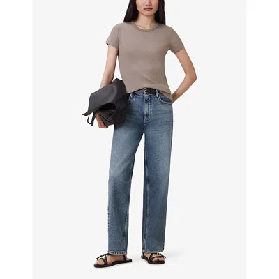 Allsaints Womens Pine Bark Brow Stevie Slim-fit Cotton-jersey T-shirt In Brown