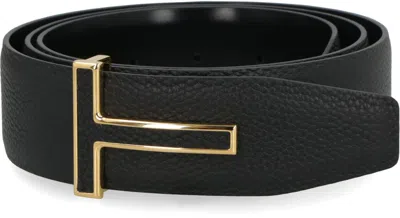 Tom Ford Logo-plaque Leather Belt In Black