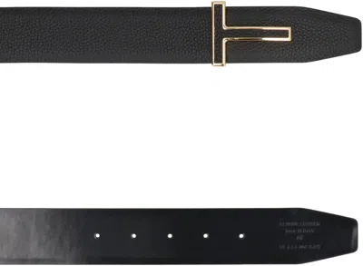 Tom Ford Logo-plaque Leather Belt In Black