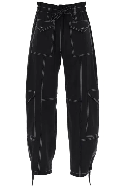 Ganni Straight Leg Cargo Pants In Black