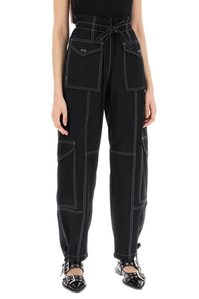 Ganni Straight Leg Cargo Pants In Black
