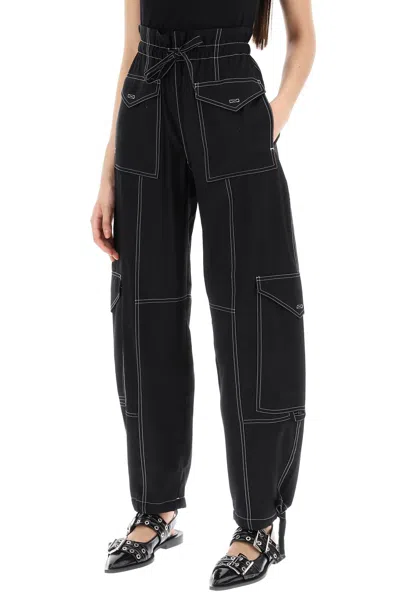 Ganni Straight Leg Cargo Pants In Black