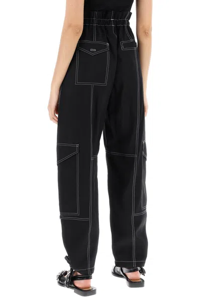 Ganni Straight Leg Cargo Pants In Black