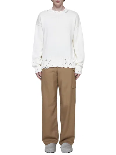 Marni Distressed Crewneck Knitted Jumper In White