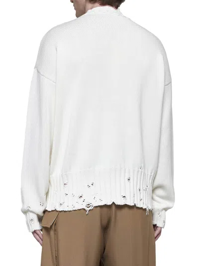 Marni Distressed Crewneck Knitted Jumper In White