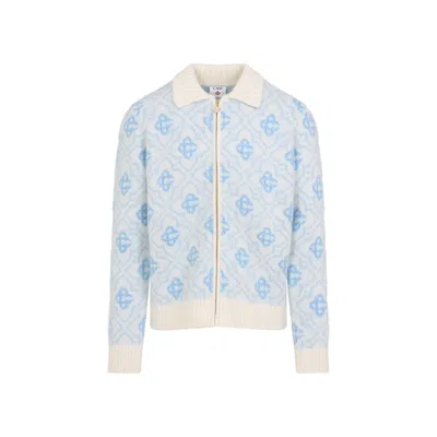 Casablanca Refined Wool Blend Sweatshirt With Classic Collar In Blue