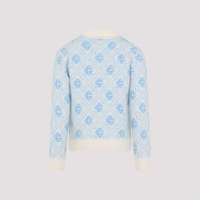 Casablanca Refined Wool Blend Sweatshirt With Classic Collar In Blue