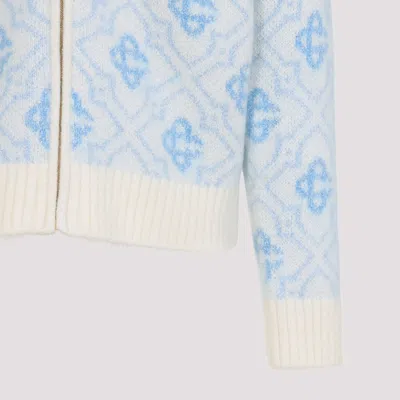 Casablanca Refined Wool Blend Sweatshirt With Classic Collar In Blue