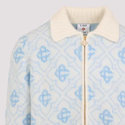 Casablanca Refined Wool Blend Sweatshirt With Classic Collar In Blue