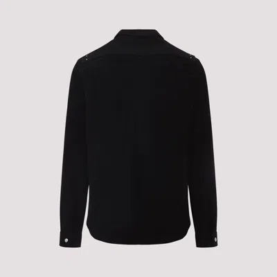 Rick Owens Leather Outershirt With Pockets And Collar In Black