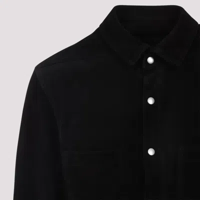 Rick Owens Leather Outershirt With Pockets And Collar In Black