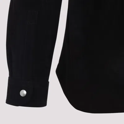 Rick Owens Leather Outershirt With Pockets And Collar In Black