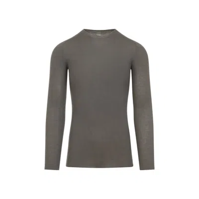 Rick Owens Ribbed Fitted Long-sleeved Top With Classic Crew Neckline In Gray