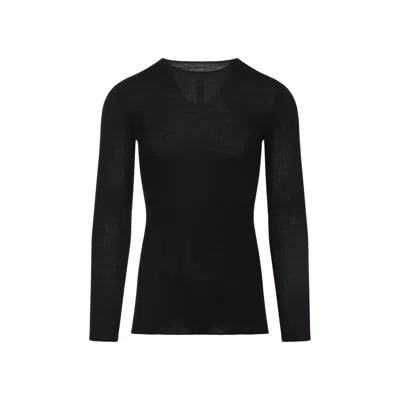 Rick Owens Black Wool Ribbed Round Neck Pullover In Black