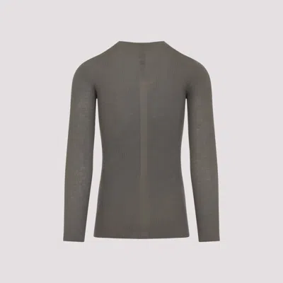 Rick Owens Ribbed Fitted Long-sleeved Top With Classic Crew Neckline In Gray