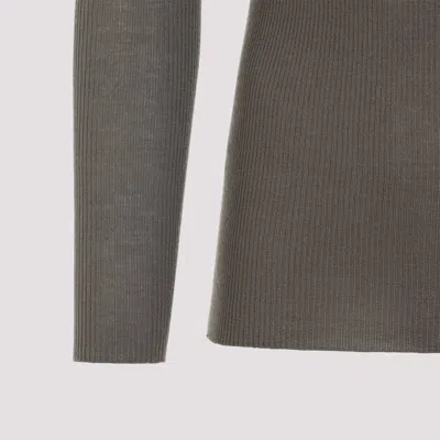 Rick Owens Ribbed Fitted Long-sleeved Top With Classic Crew Neckline In Gray