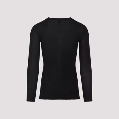 Rick Owens Black Wool Ribbed Round Neck Pullover In Black