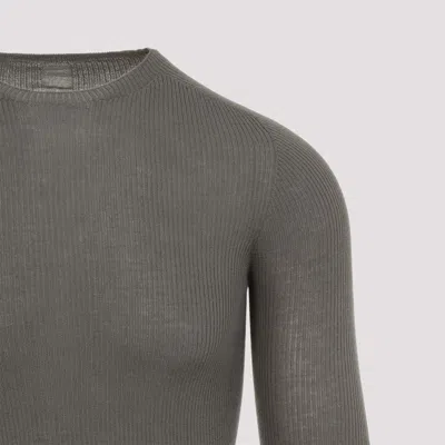 Rick Owens Ribbed Fitted Long-sleeved Top With Classic Crew Neckline In Gray