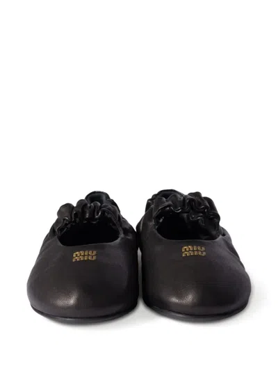 Miu Miu Ruched Nappa Leather Ballet Flats In Black