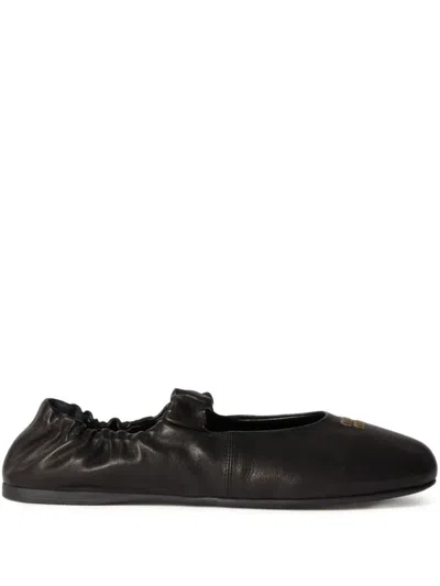 Miu Miu Ruched Nappa Leather Ballet Flats In Black