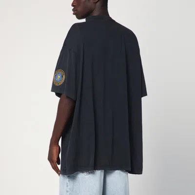 Balenciaga Faded Black Dry Fleece Uniform Merch T-shirt In Blue