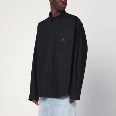 Balenciaga Black Cotton Shirt With Logo In Blue