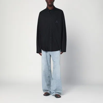 Balenciaga Black Cotton Shirt With Logo In Blue