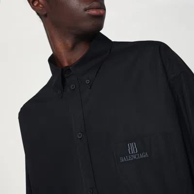 Balenciaga Black Cotton Shirt With Logo In Blue