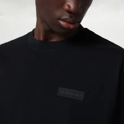 Givenchy Black Crewneck T-shirt With Logo Patch On The Front In Cotton Man In Black
