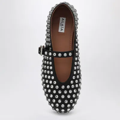 Alaïa Alaia Women Leather Ballet Flats With Rhinestones In Black