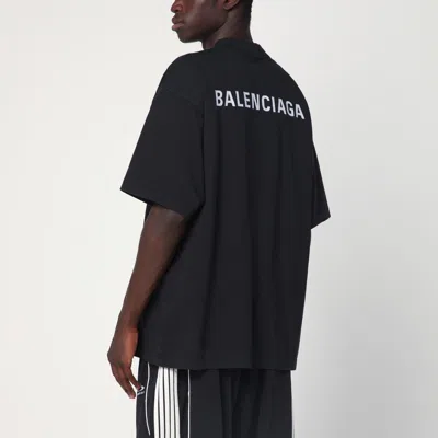 Balenciaga Black T-shirt With White Lettering Centered On The Chest. In Black