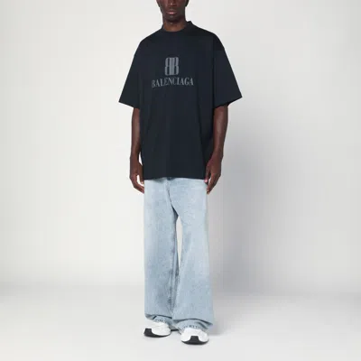 Balenciaga Faded Black Nano Bb Medium Fit T-shirt In Black