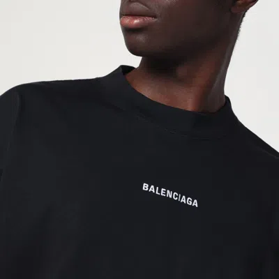 Balenciaga Black T-shirt With White Lettering Centered On The Chest. In Black