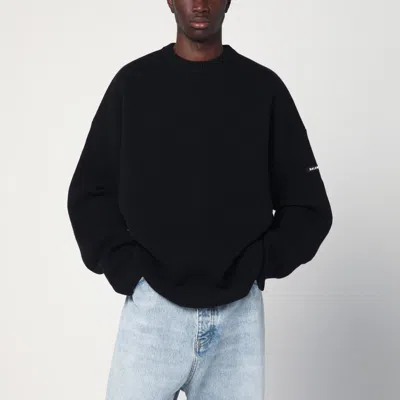 Balenciaga Oversize Double Face Wool Blend Crewneck Sweater In Black