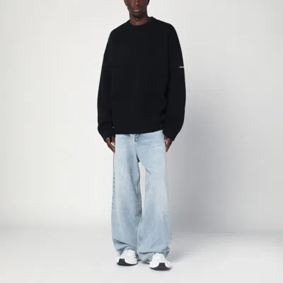 Balenciaga Oversize Double Face Wool Blend Crewneck Sweater In Black
