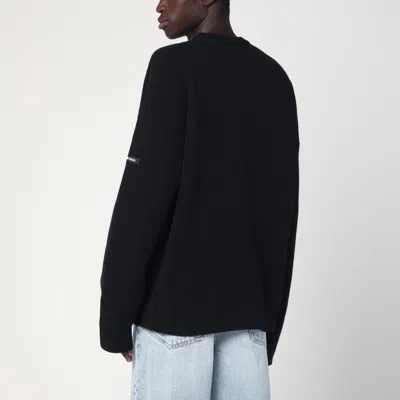 Balenciaga Oversize Double Face Wool Blend Crewneck Sweater In Black