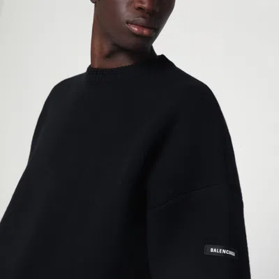 Balenciaga Oversize Double Face Wool Blend Crewneck Sweater In Black