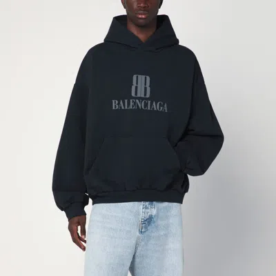 Balenciaga Black Hoodie With Fixed Hood And Logo Lettering On The Front In Cotton Man In Black