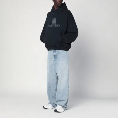 Balenciaga Black Hoodie With Fixed Hood And Logo Lettering On The Front In Cotton Man In Black