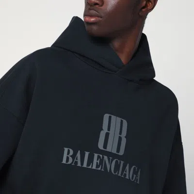 Balenciaga Black Hoodie With Fixed Hood And Logo Lettering On The Front In Cotton Man In Black